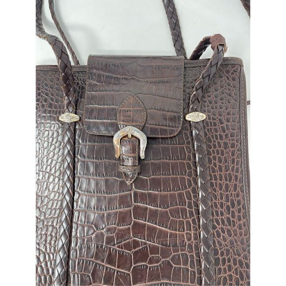 Brighton Red Brown Leather Faux Croc Patter Shoulder Bag - Picture 2 of 8